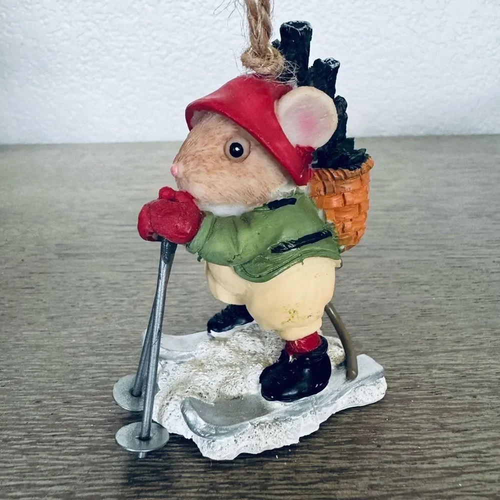 Christmas Mouse Skiing Figurine Holiday Ornament